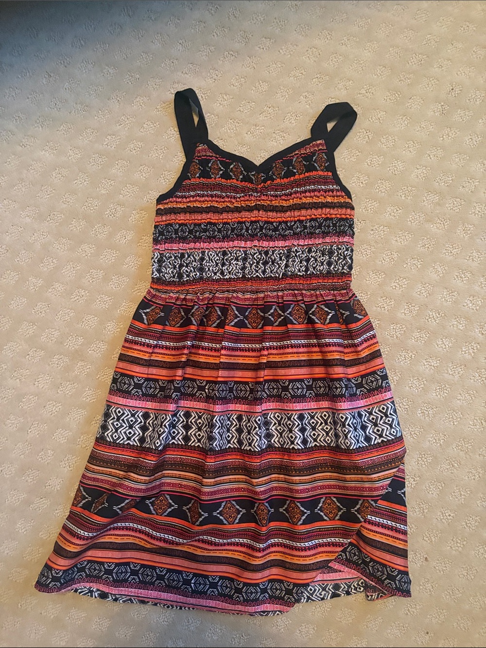 Girls' Strappy Casual Dress in Black, Orange & Pink